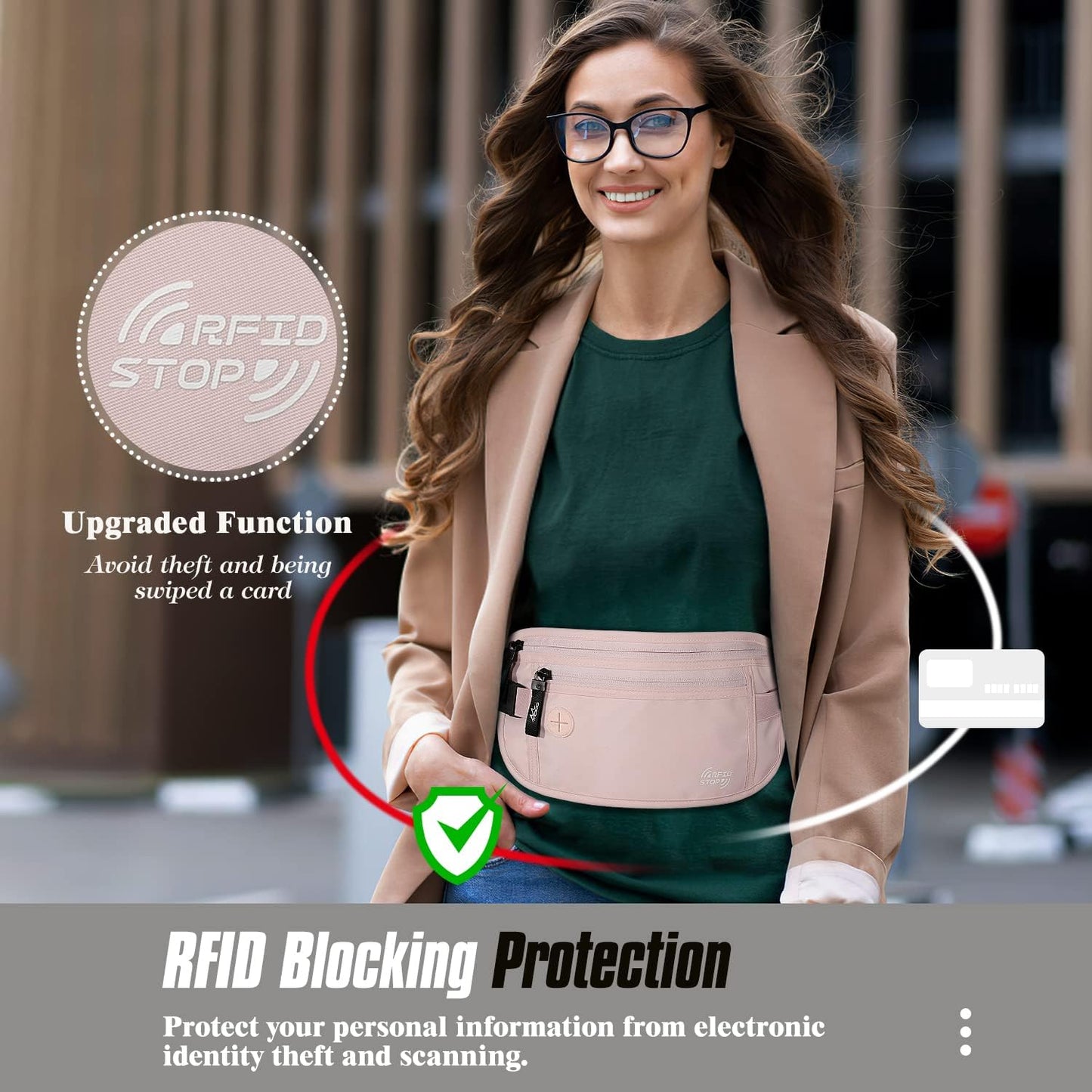 MoKo Secure Travel Money Belt, Undercover Hidden RFID Blocking Travel Wallet, Anti-Theft Passport