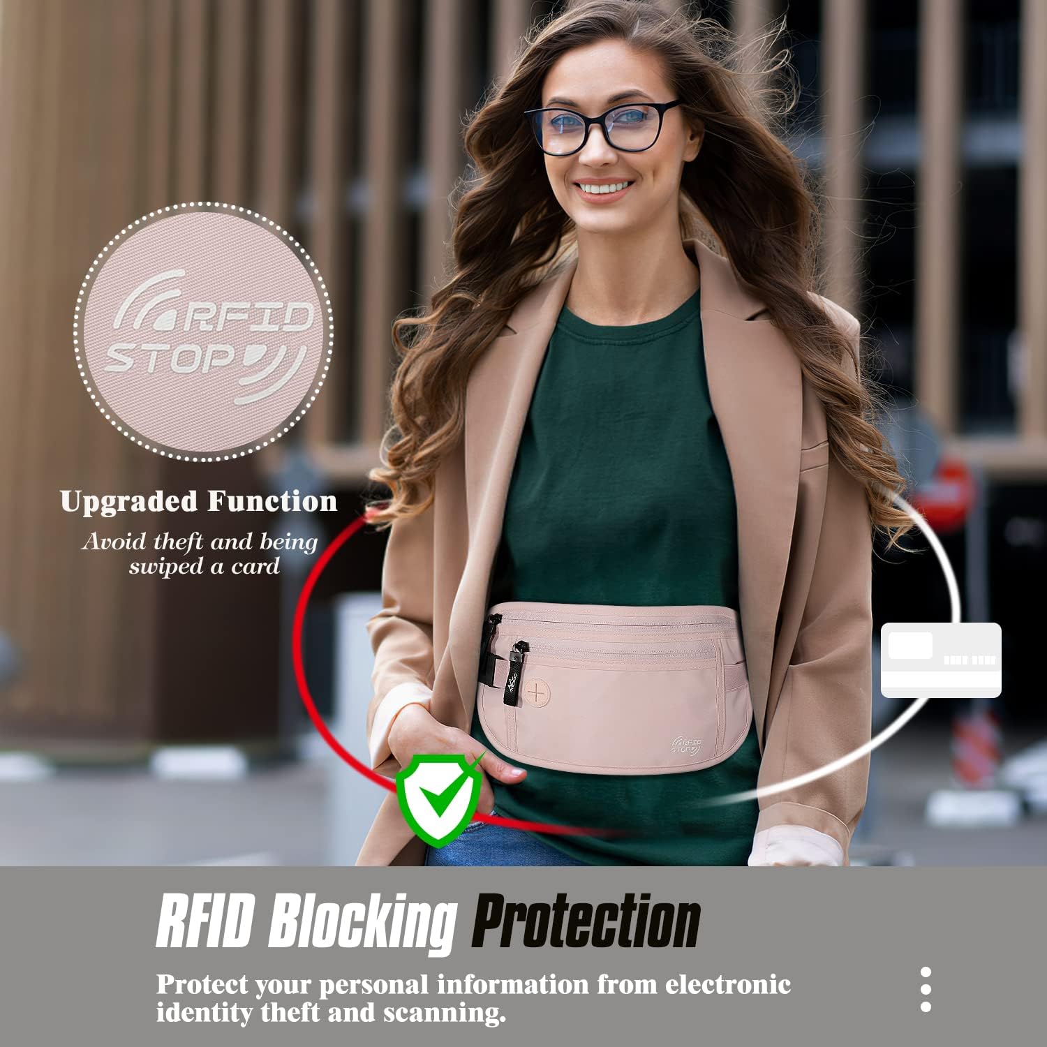 MoKo Secure Travel Money Belt, Undercover Hidden RFID Blocking Travel Wallet, Anti-Theft Passport
