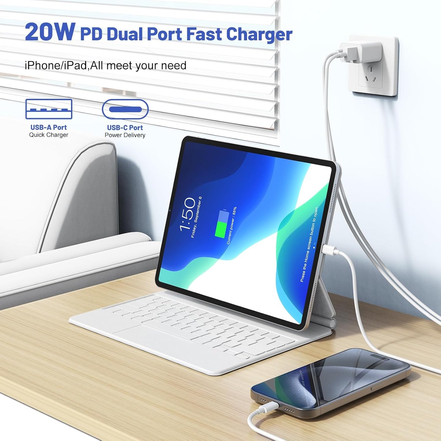 [10FT+10FT] for iPhone 17Air 16e 15 Dual Port 20W PD Fast Charger,2Pack USB C Wall Charger Adapter with Extra Long USB C Fast Charging Cable for iPhone 17Air 16 15 /Pro/Pro Max/Plus, iPad and More