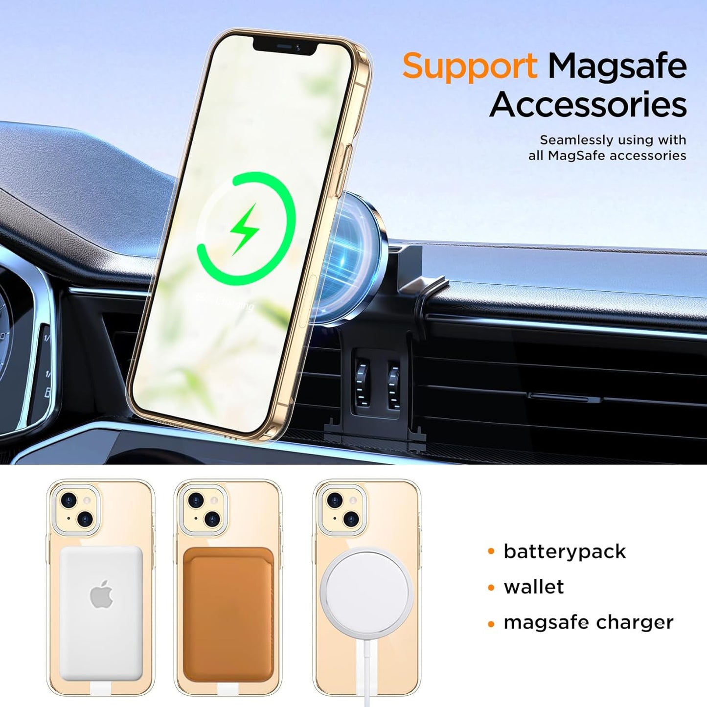 for iPhone 14 Case Compatible with Magsafe, Built-in Invisible Stand [Military Drop Protection] Strong Magnetic Shockproof Slim Protective Phone Case Cover for iPhone 14 6.1 (Clear)