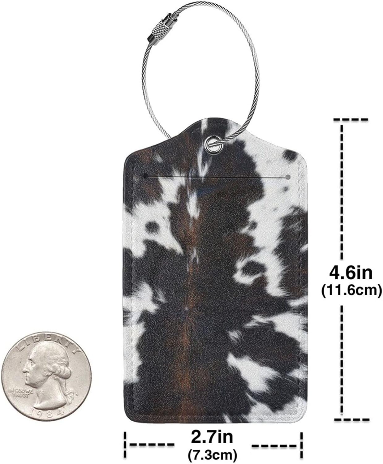 Cow Print Luggage Tags Set of 2 Leather Stainless Steel Loop Label Tag for Travel Bag Suitcase