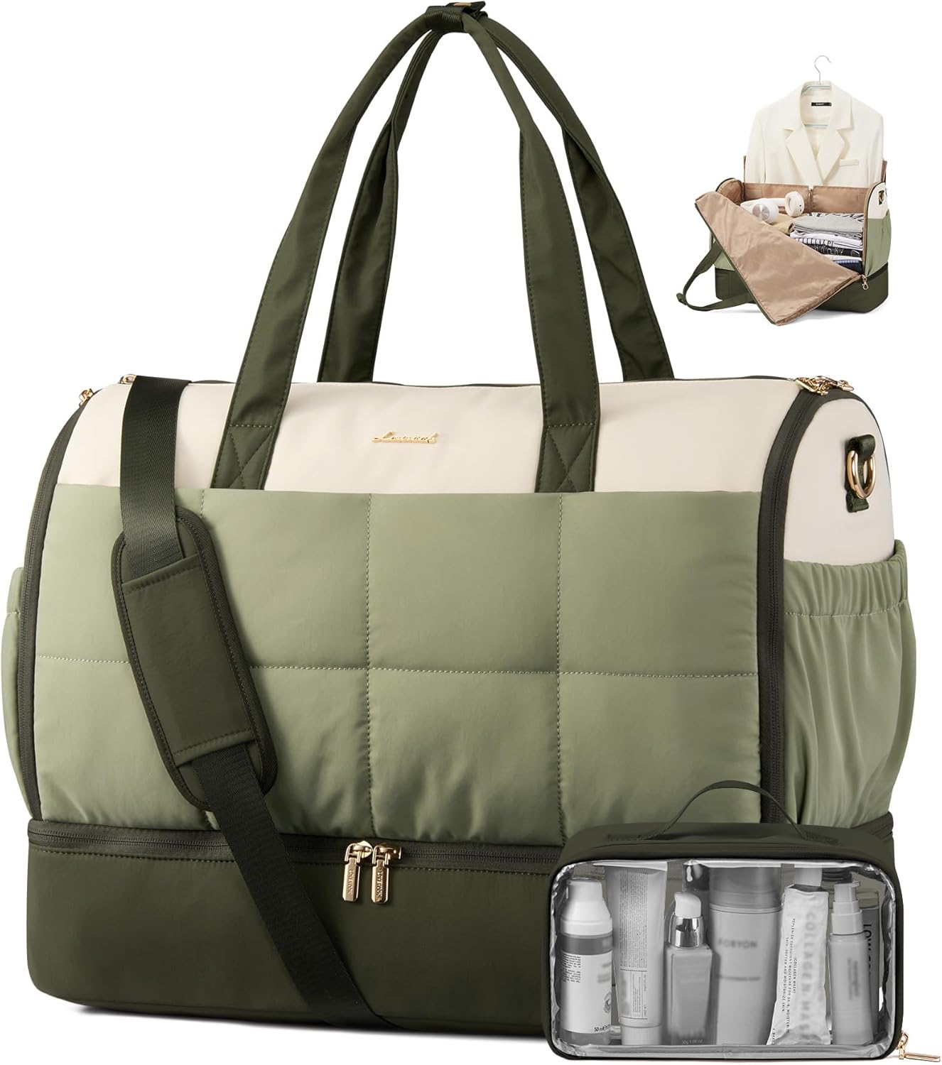 LOVEVOOK Garment Bags for Travel,Convertible Garment Bag for Women with Shoe Pouch,Carry on Duffel Bag with Toiletry Bag, 2 in 1 Hanging Suitcase Suit Bag,Waterproof Weekender Bags for Business Trip