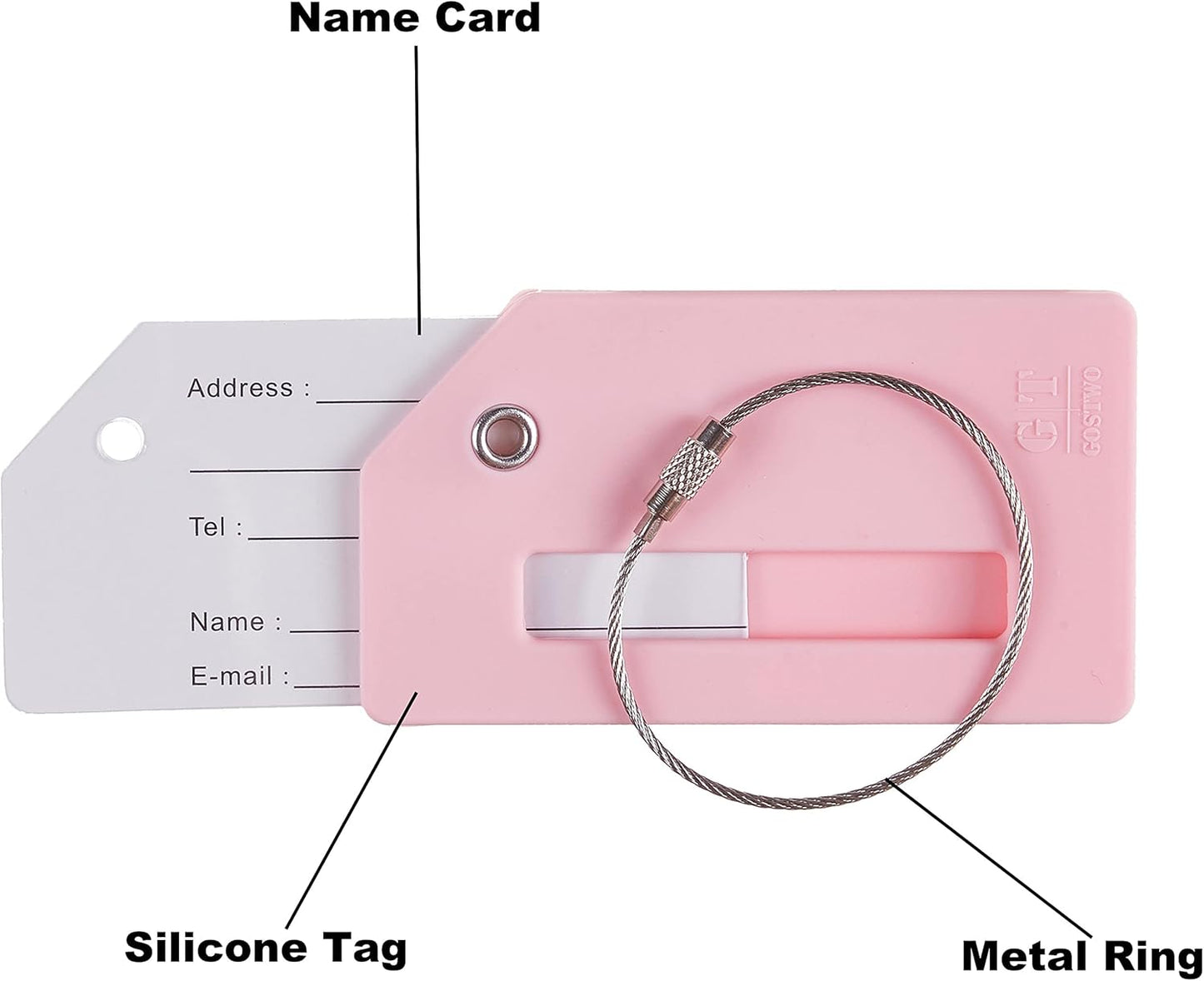 Gostwo 2 Pack Silicone Luggage Tags for Suitcases, 26 Initial Letter Baggage Labels Handbag School Bag Suitcase Instrument Tag with Stainless Steel Loop(Pink)(Airplane)