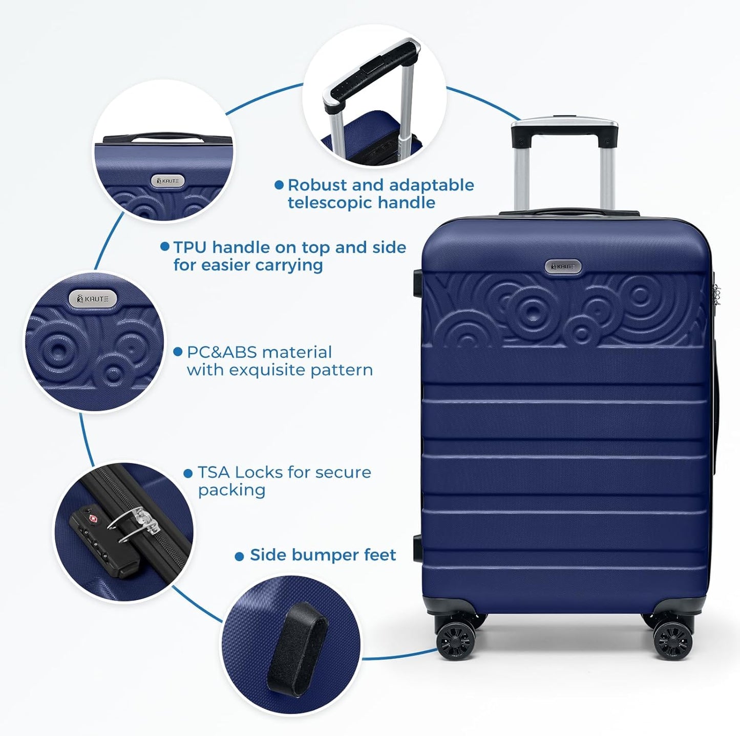 Krute Luggage 28 Inch Suitcase With Spinner Wheels Large Suitcases Lightweight Hard Shell PC ABS TSA Lock Checked Luggages