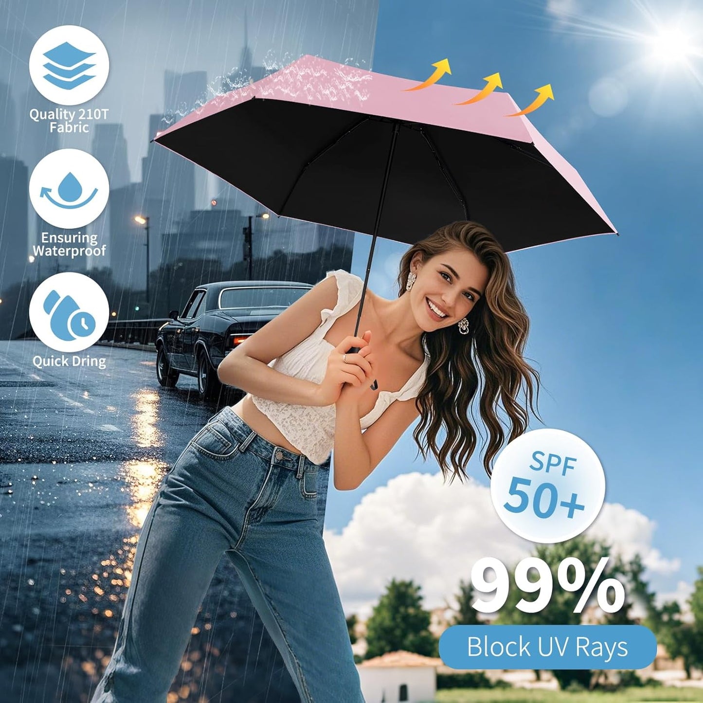 Yoobure Small Mini Umbrella with Case Light Compact Design Perfect for Travel Lightweight Portable Parasol Outdoor Sun&Rain Umbrellas