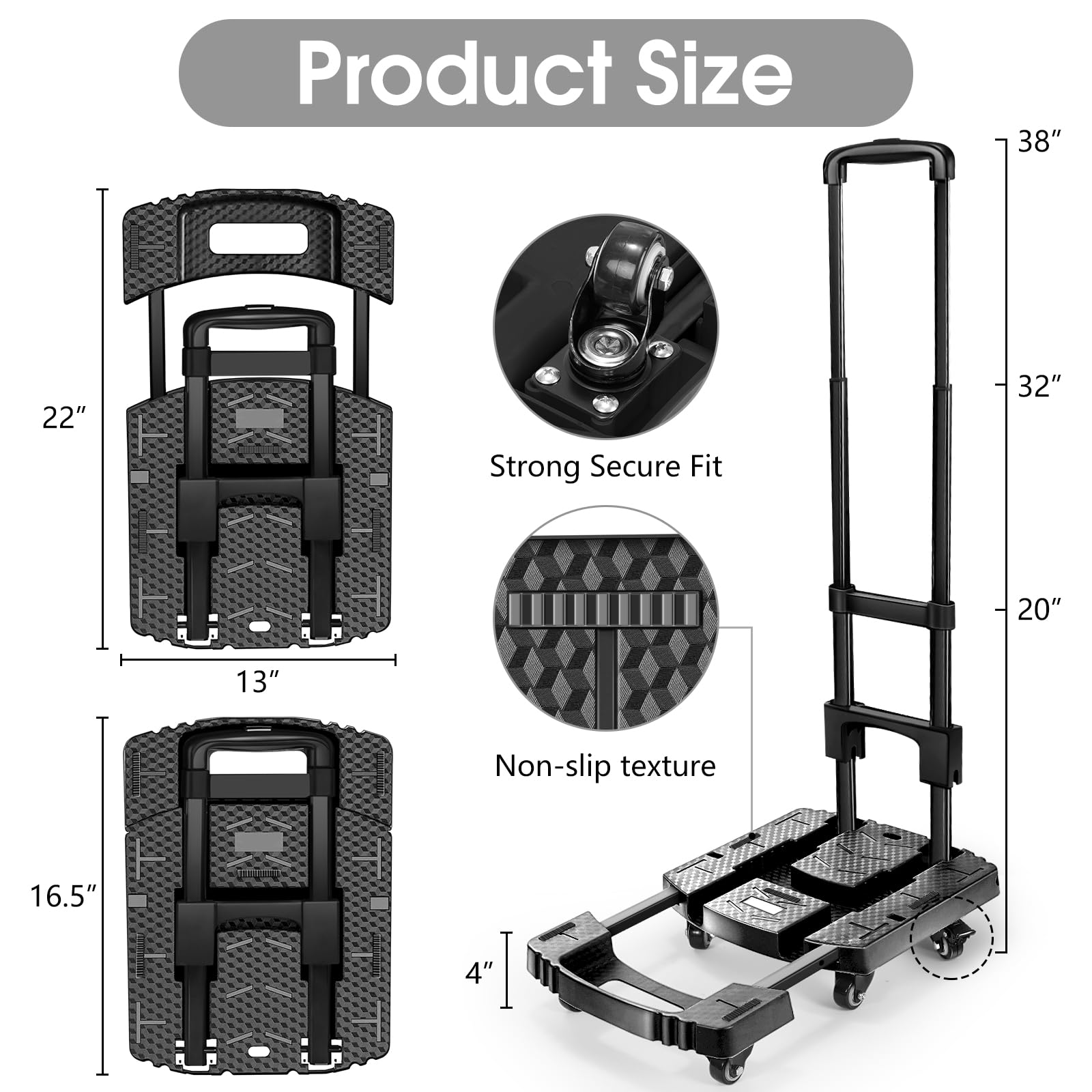 Voipvvii Folding Hand Truck 500lbs, Portable Heavy Duty Dolly Cart, 6 Wheels Collapsible Luggage