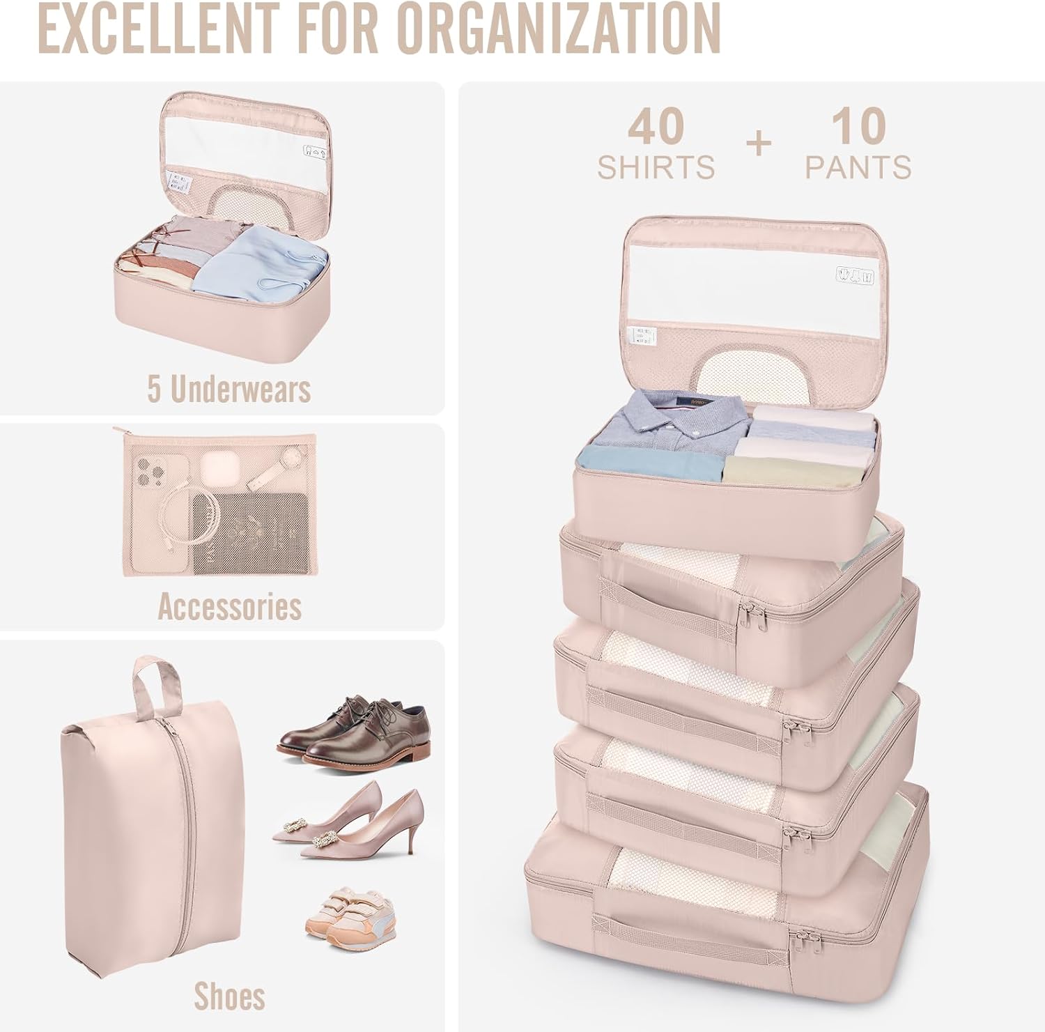 Veken 10 Set Packing Cubes for Travel, Beach Vacation Essentials Accessories for Cruise Ship