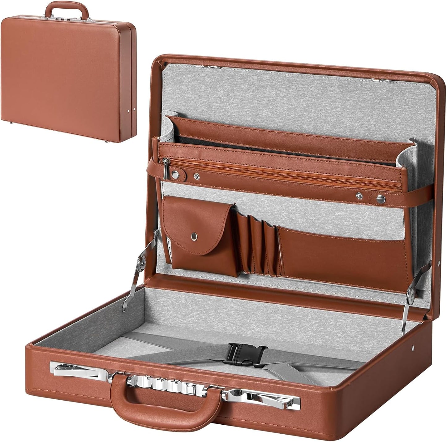 Briefcases for Men, Anti-Theft Longwave Lock Briefcase with 16 Inch Laptop Compartment, Waterproof Faux Leather, Brief Cases Men with Multi File Organizer, Perfect for Office, Travel (Brown)