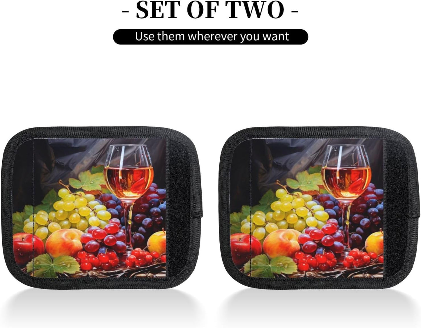Luggage Handle Wraps Grape Wine Glass Fruits Art Painting Luggage Identifiers Soft Neoprene Luggage Handle Wraps For Suitcase Trolley Handle Grip Cover 2 Pack Luggage Tags
