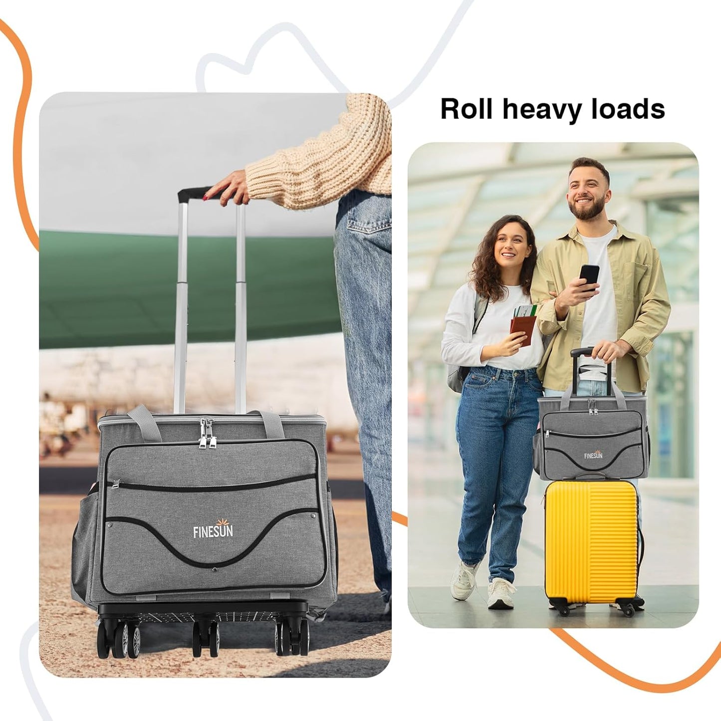 Rolling Tote Bag for Women Teacher Bag Rolling Cart Briefcase with Wheels Carry on Wheeled Bag for Work,Office,Craft Grey