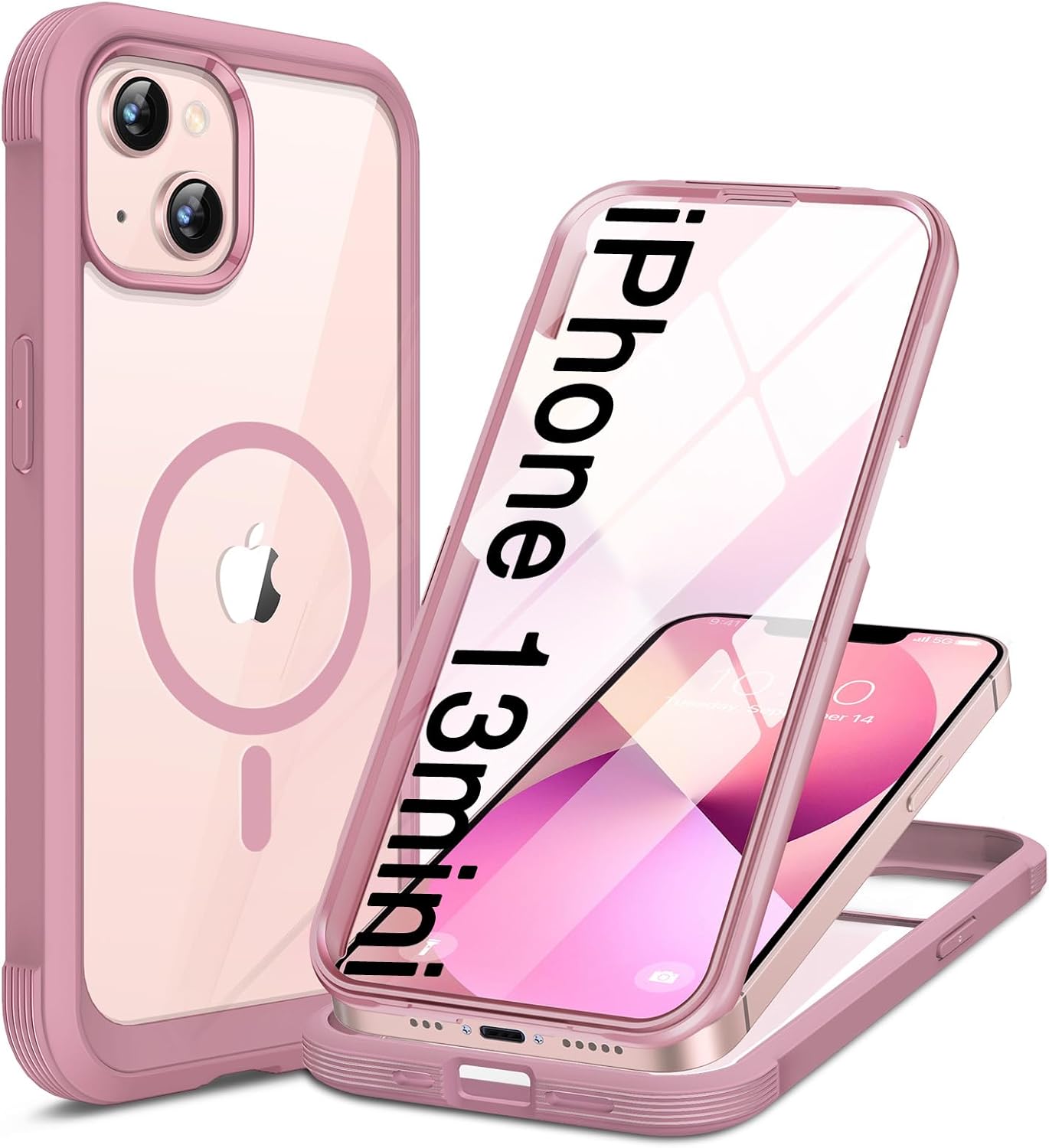 Miracase for iPhone 13 Mini Case 5.4",with MagSafe,Built in Screen Protector,Full-Body Protection(Dark Pink)