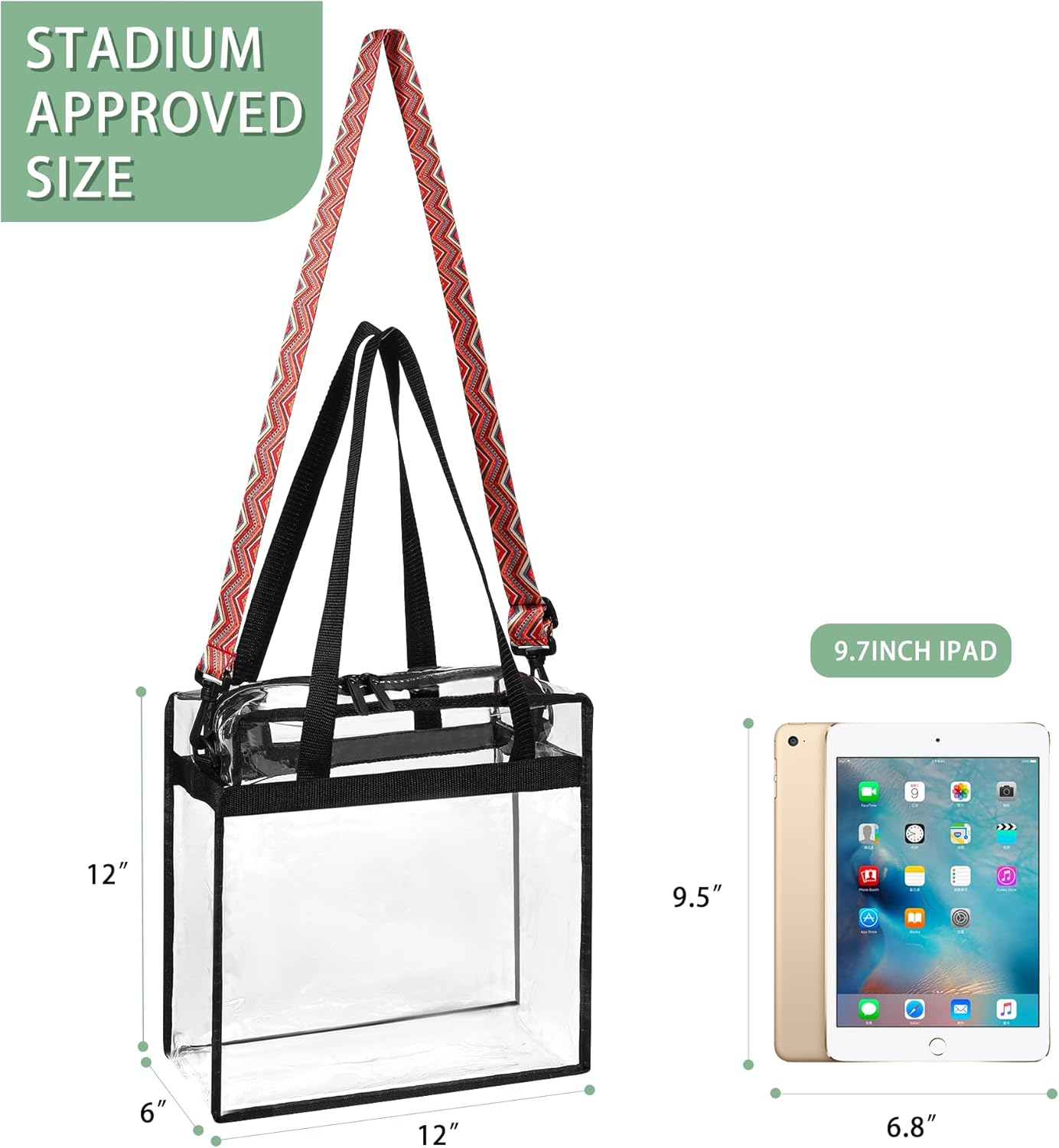 BAGAIL Clear Bags 12x6x12 Stadium Approved Clear Tote Bag with Zipper Closure Crossbody Shoulder Bag with Adjustable Strap