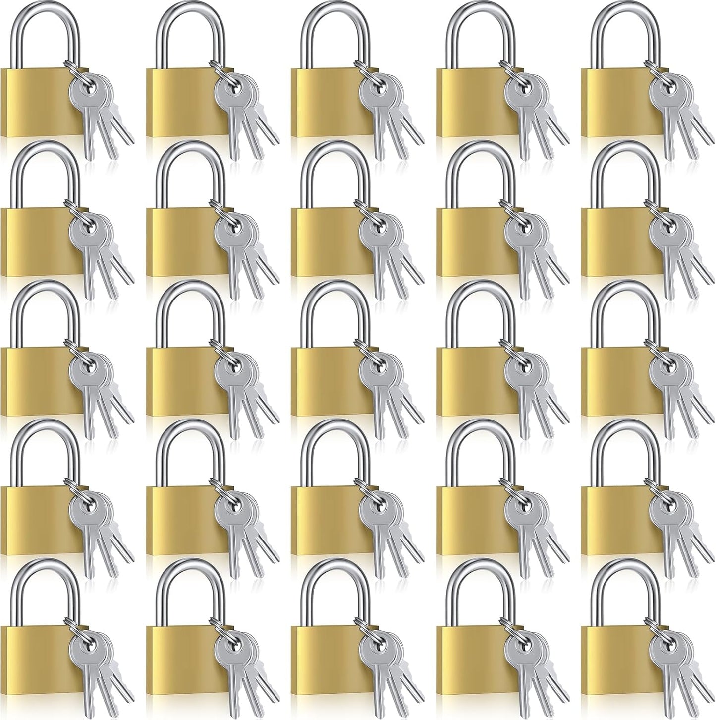 24 Pcs Solid Brass Keyed Padlock, Small Yellow Gym Lock, Strong Padlock with Same Key for Luggage Toolbox (30mm 1-3/16'')