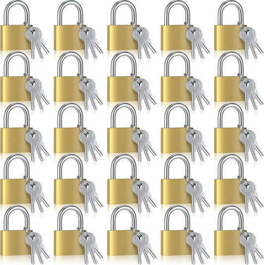 24 Pcs Solid Brass Keyed Padlock, Small Yellow Gym Lock, Strong Padlock with Same Key for Luggage Toolbox (30mm 1-3/16'')