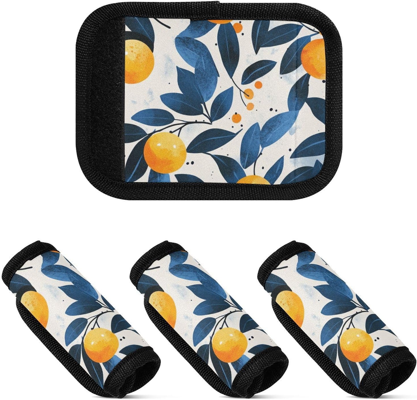 Orange Ink Blue Leaf 4 Pack Luggage Handle Wraps Covers for Suitcase Identifiers Bag Tags Travel