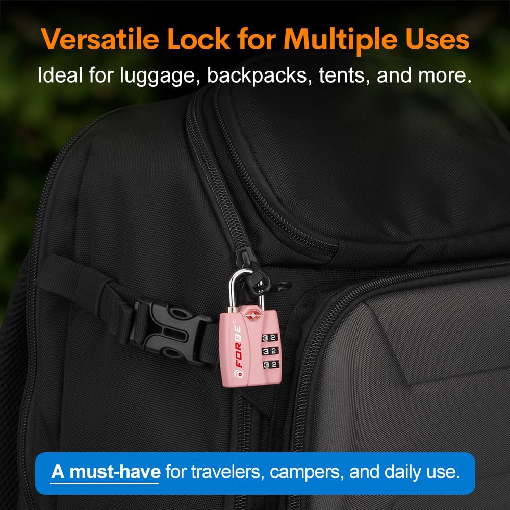 Forge Luggage Locks TSA Approved Luggage Locks, Small TSA Locks with Zinc Alloy Body, Open Alert