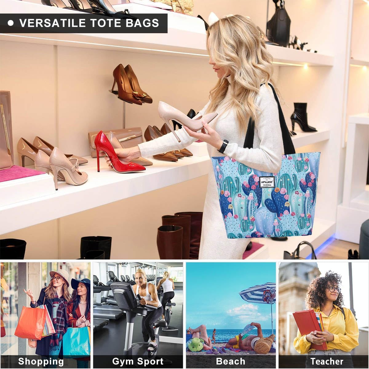 Tote Bag with Zipper for Women Inside Mesh Pocket Heavy Duty Casual Anti-water Cloth Travel Shoulder Handbag