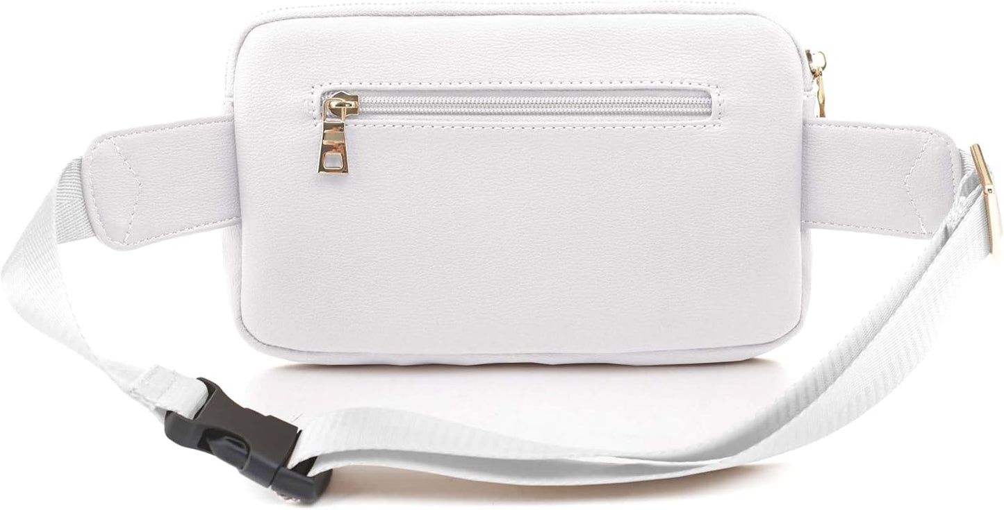LOVESOME Vegan Leather Everywhere Fashion Waist Bag Fanny Pack Crossbody Bag Belt Bag Sling Bag with Adjustable Strap for Women (White)