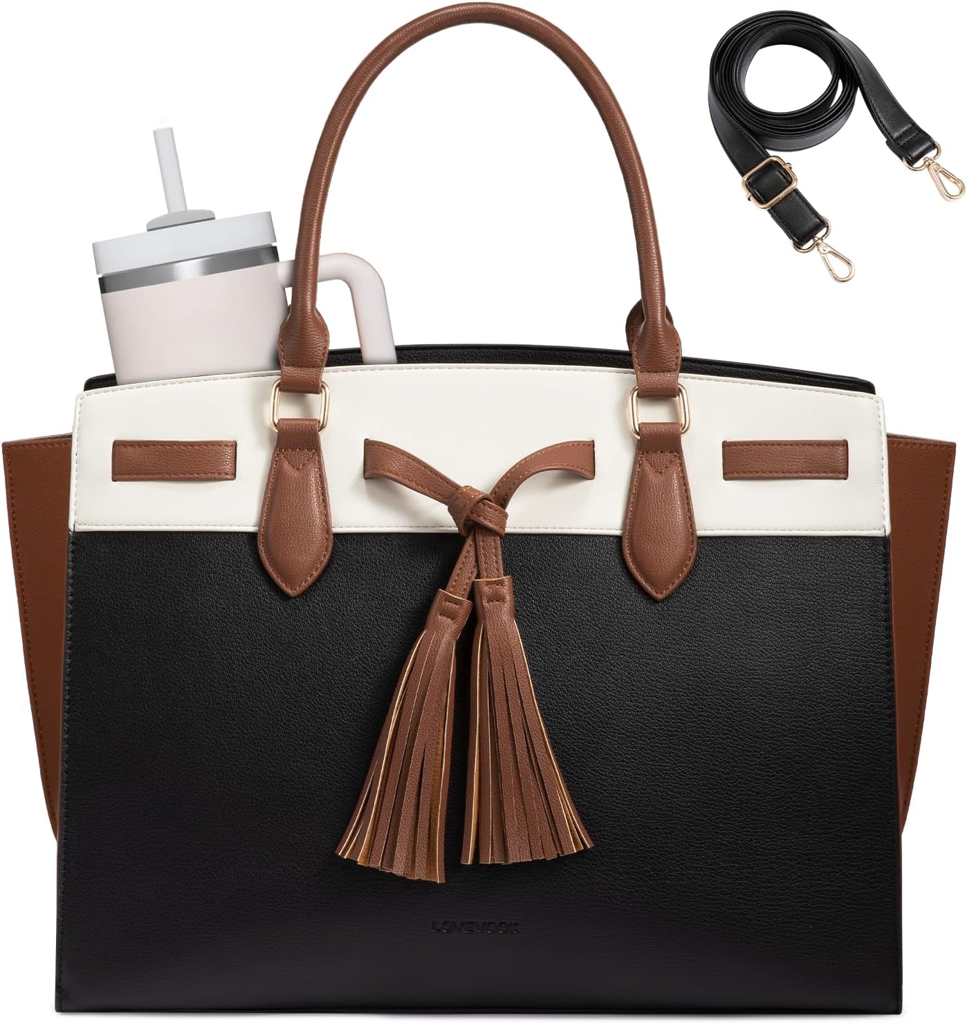 LOVEVOOK Laptop Bag for Women,Work Tote Bag with Large Cup Holder,Leather Computer Bag Teacher Bag Handbag Gifts for Women