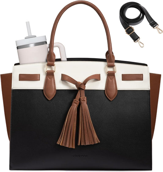 LOVEVOOK Laptop Bag for Women,Work Tote Bag with Large Cup Holder,Leather Computer Bag Teacher Bag Handbag Gifts for Women