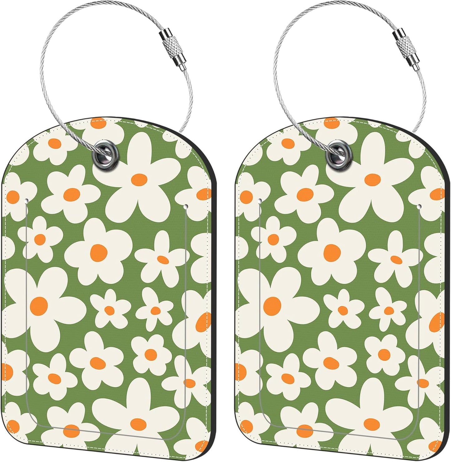 2 Pack Cute Luggage Tag for Suitcases Vintage Flowers Leather Luggage Tags with Stainless Steel Loop Privacy Flap Name Tags,Men and Women Travel Bag Suitcase Tags