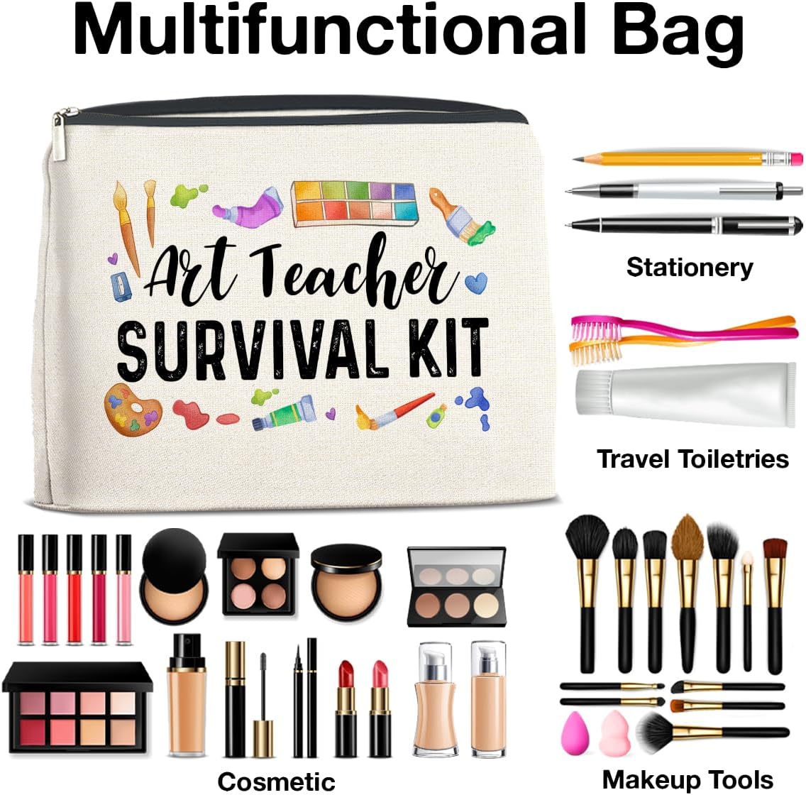 Art Teacher Gifts Makeup Bag Thank You Gifts for Art Teacher Survival Kit Zipper Makeup Pouch