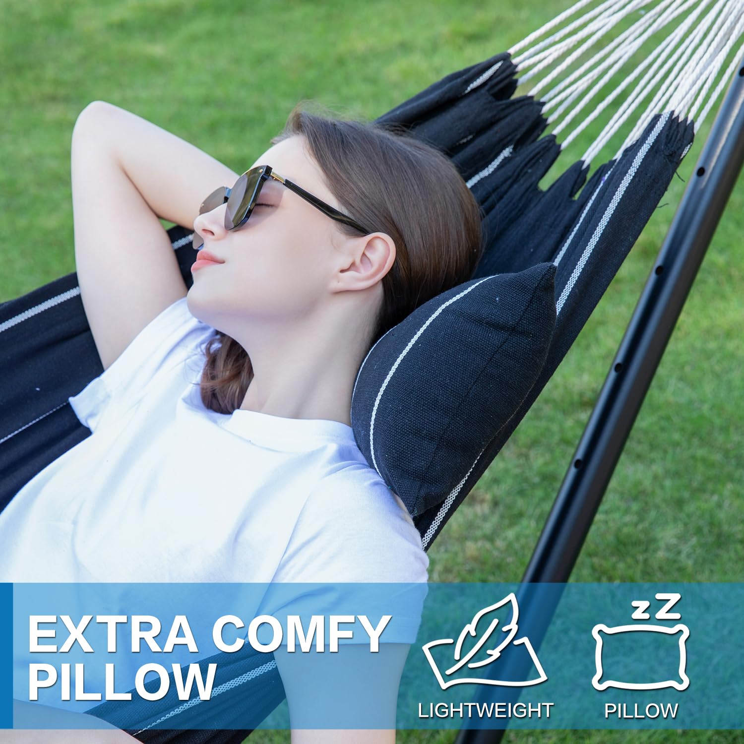 PNAEUT Double Hammocks with Stand for Outside, Portable Space Saving Heavy-Duty Steel Stand for