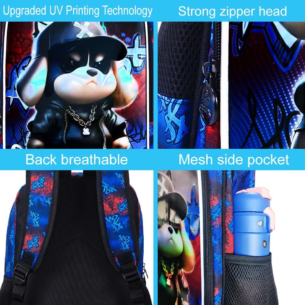 3PCS Dinosaur Backpack for Boys, 16 Inch Kids Water Resistant Preschool Elementary Kindergarten Bookbags and Lunch Box