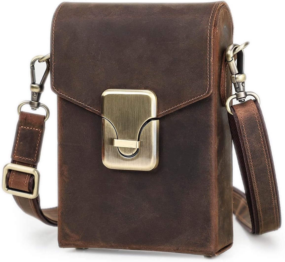 Hiram Genuine Leather Small Crossbody Bag for Men, Men's Crazy Horse Leather Phone Pouch, Small Messenger Bag for Men(Coffee)…