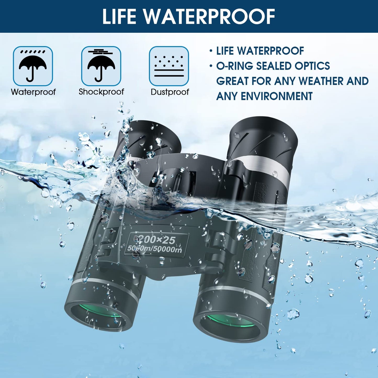 200x25 Compact Binoculars for Adults and Kids, High Powered Mini Pocket Binoculars, Waterproof