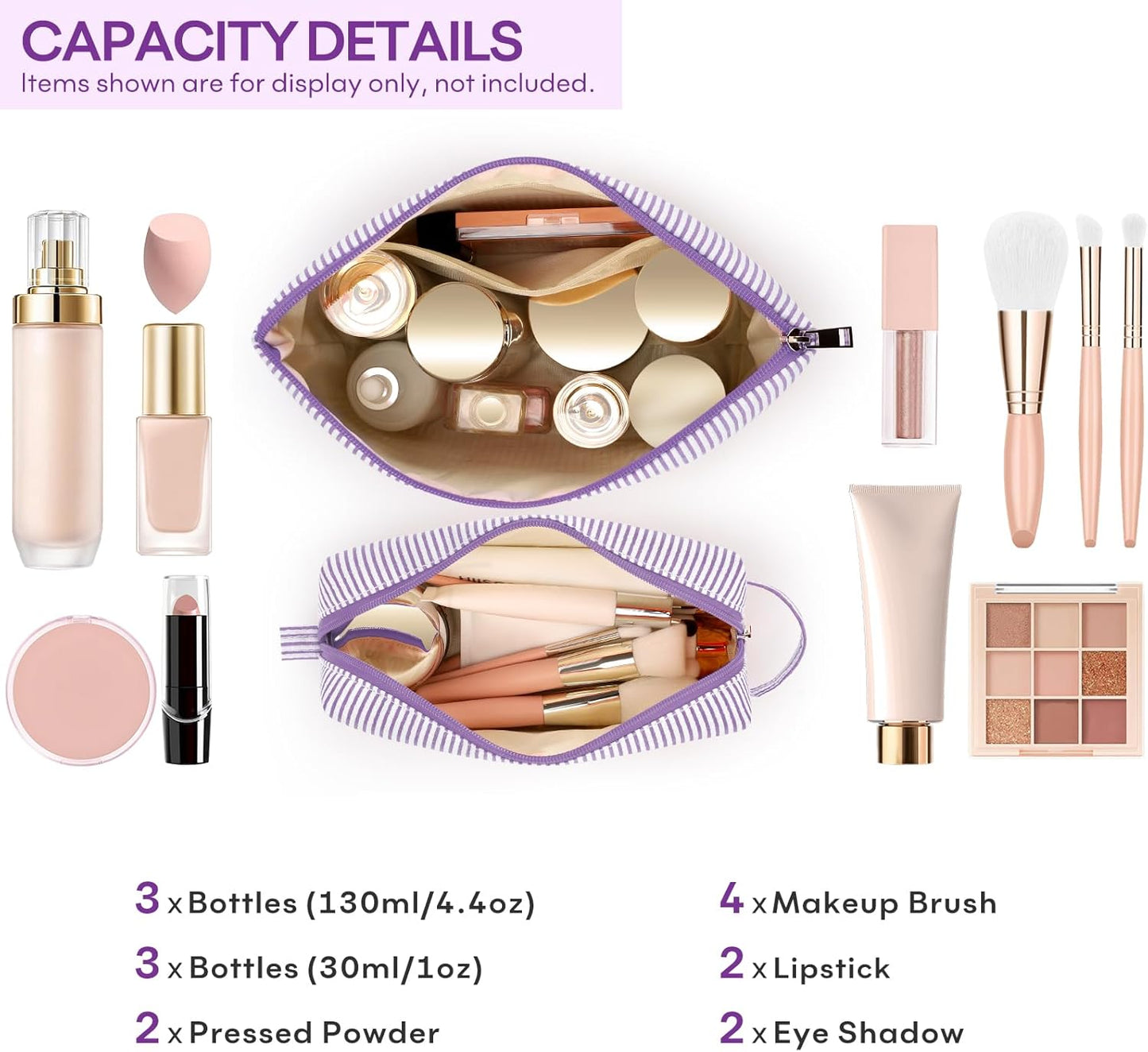 2 PCS Initial Makeup Bags for Women: Cosmetic Bag for Travel Toiletry - Birthday Gifts for 11 12 13