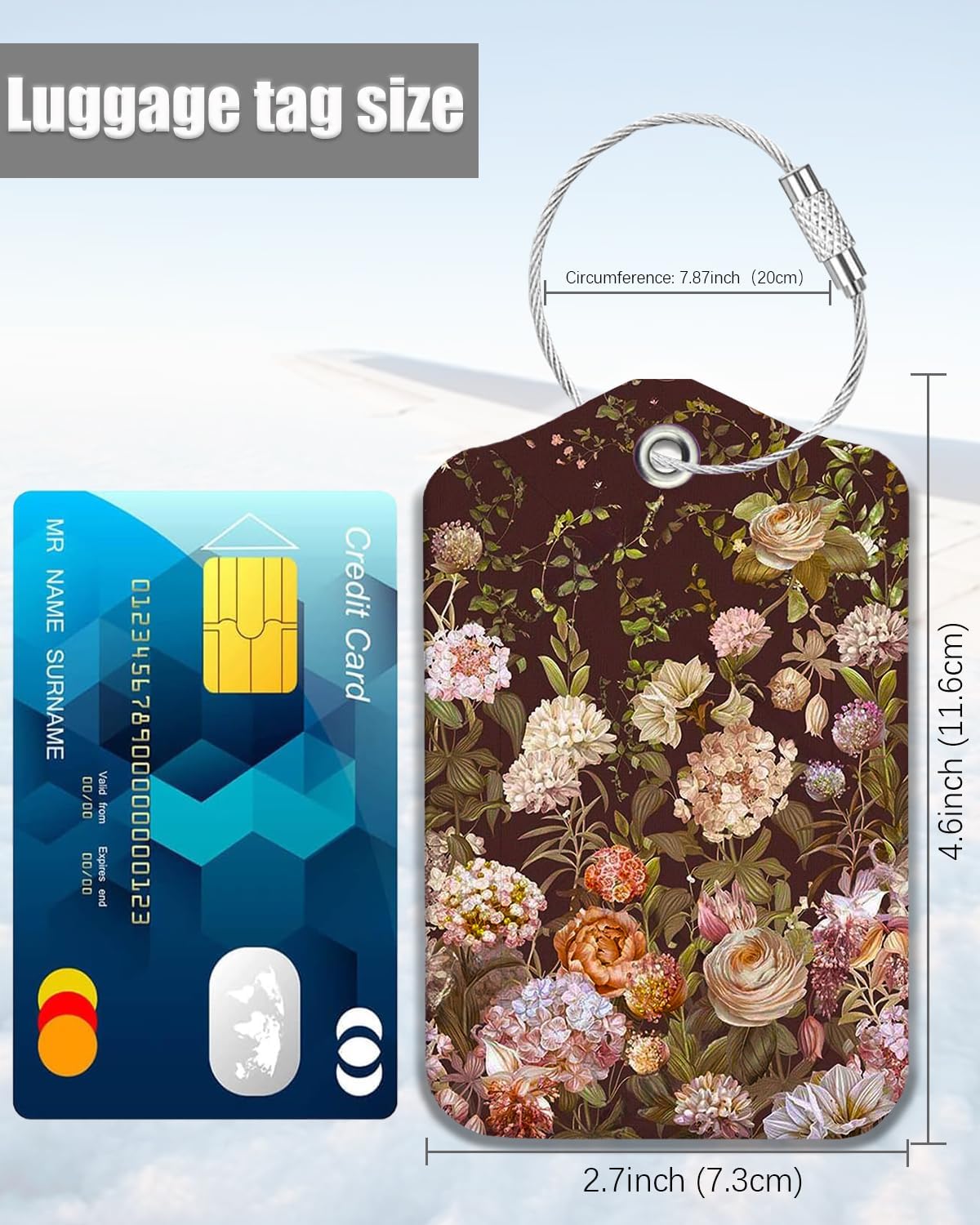 2 Pack Luggage Tags for Suitcase, Cute Vintage Rose Black Leather Suitcase Tags Cruise Ship with Privacy Cover and Double Metal Loop for Women Men Girls Boys Travel Baggage Bag Backpack Tags
