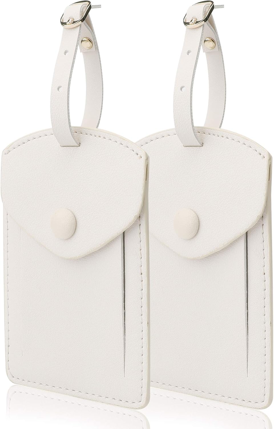 Kevancho Leather Smart Luggage Tags for Men Women, Suitcase Labels Baggage Tote Bag Tag ID Tags with Full Back Privacy Cover for Carnival Cruise Ships, Travel Accessories Tags Set of 2 PCS(White)