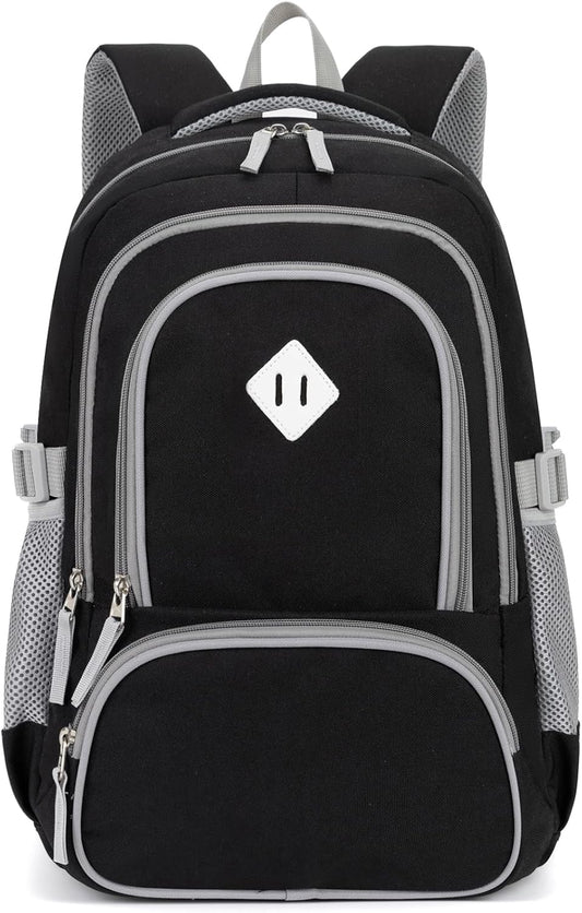 Kids Backpack for Boys Elementary School Backpacks for Child 17 Inch Lightweight Middle School Bookbag for Teens with Chest Strap, Black