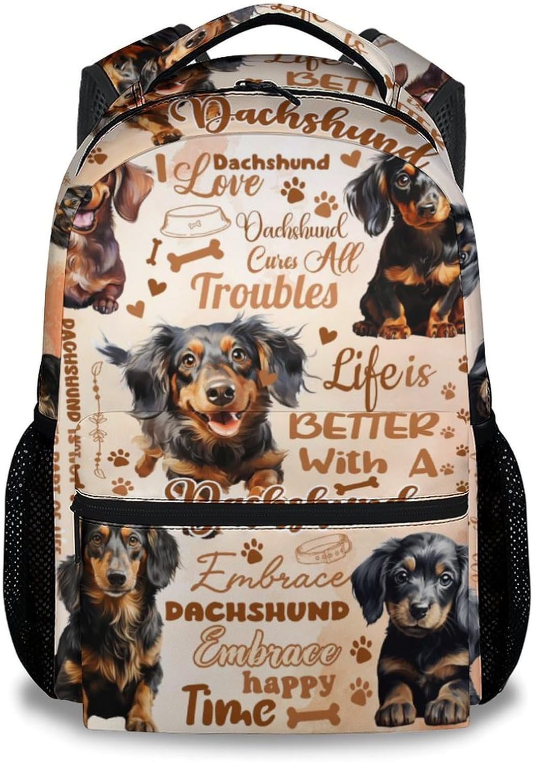 Mercuryelf Kid Backpack for School - Cute Dog Bookbag for Boys Girls - 17 Inch Dachshund School Backpack for Primary Middle College