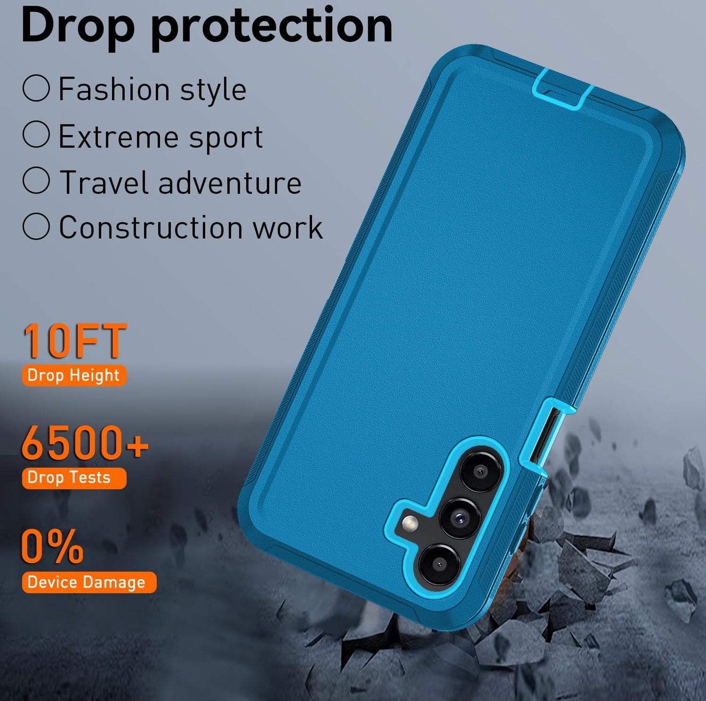 for Samsung Galaxy A17 5G case,A16 5G Heavy Duty case,with A Tempered Glass Screen Protector, [Military Grade Protective ] [Shockproof] [Dropproof] [Dust-Proof] (with Belt Clip-Lake Blue)
