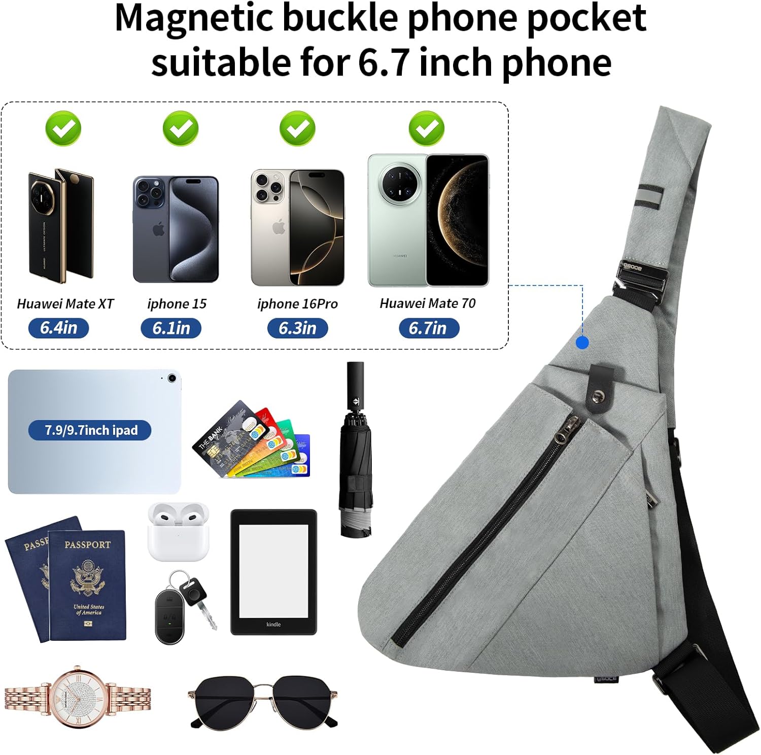 Sling Bag for Men,RFID Crossbody Hiking Backpack Chest Shoulder Tactical Bag with Water Bottle Bag