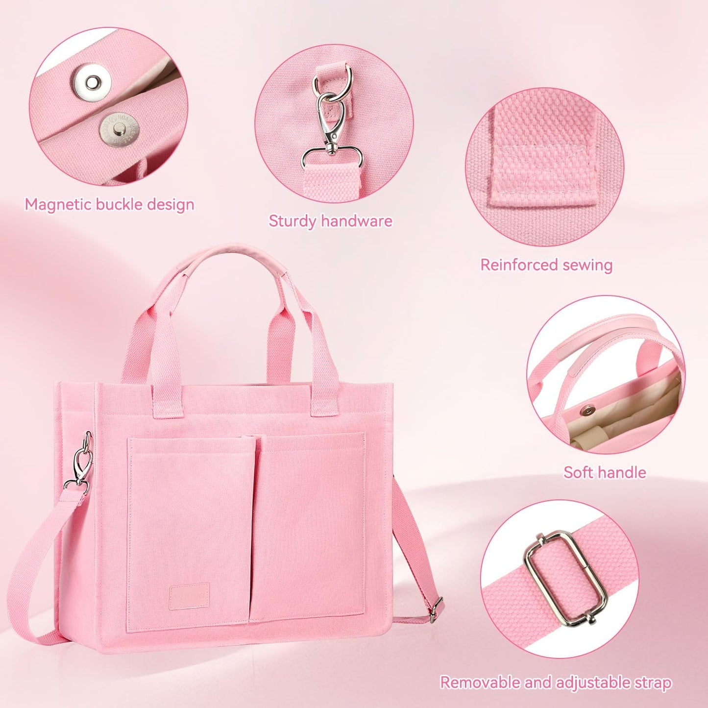 Voova Large Canvas Tote Bag for Women, Womens Laptop Work Bags Crossbody Purse Handbag Shoulder Travel Messenger Totes