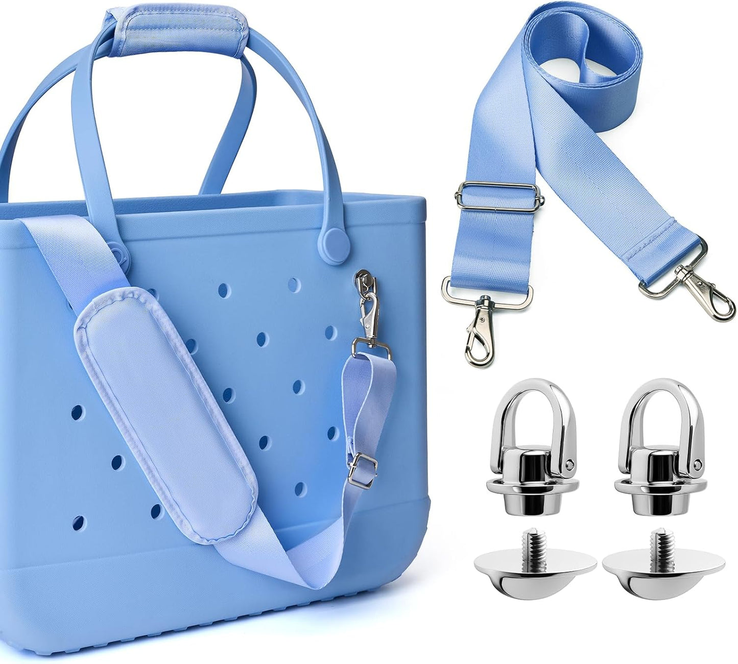 SUITMAT Crossbody Strap for Bogg Bag with Rustproof Metal Connectors, Accessories for Bogg Bag, Widened Shoulder Strap for Rubber Beach Tote, Made of Anti-Slip Nylon, Carolina Blue (Tote Not Included)