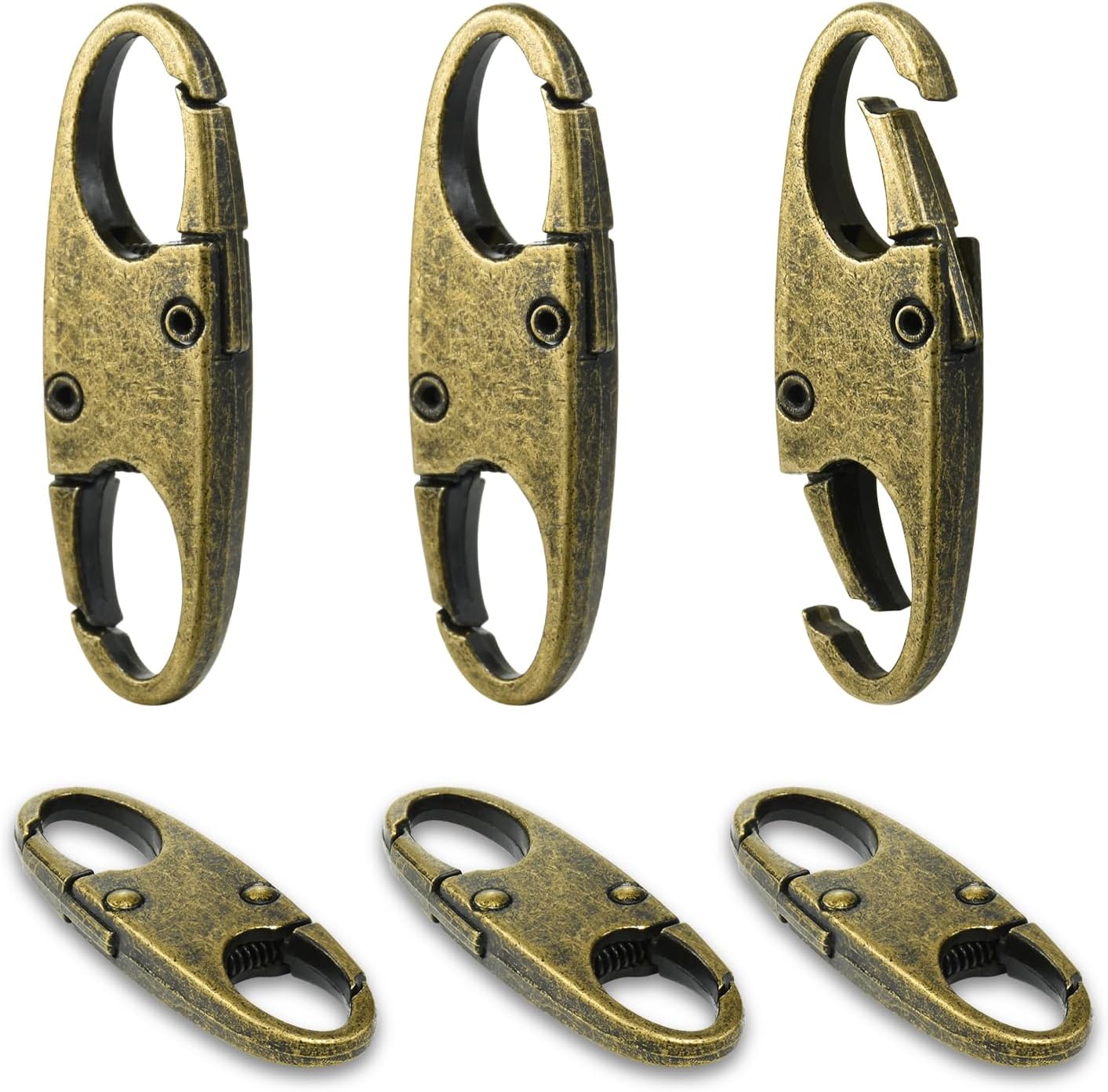 6Pcs Double Opening Lock Zipper Pull Replacement Clips, Small Carabiner Clips, Zipper Locks Anti Theft Deterrent for Bag Luggage Pickpocket Backpack Purse Travel Suitcase (Bronze)