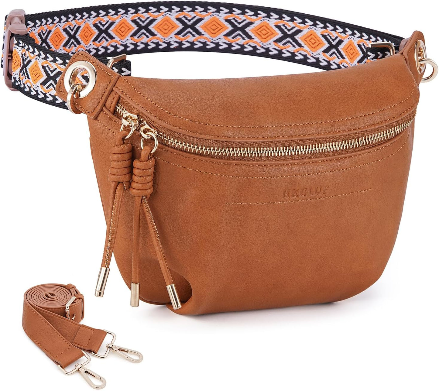 HKCLUF Fanny Pack Crossbody Bags for Women Pu Leather Belt Bag Waist Pack Causal Chest Bum Bag With 2 Straps