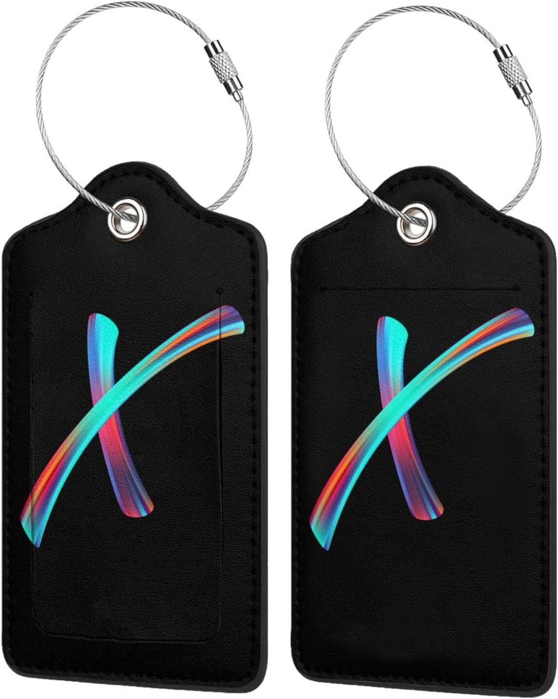 2 Pack Initial Luggage Tags for Suitcase, Colorful Letter Design Cruise Name Bag Tags, Novelty Baggage Identifiers with Full Privacy Cover, Leather ID Label for Women Men Kids Travel, Rainbow Letter X