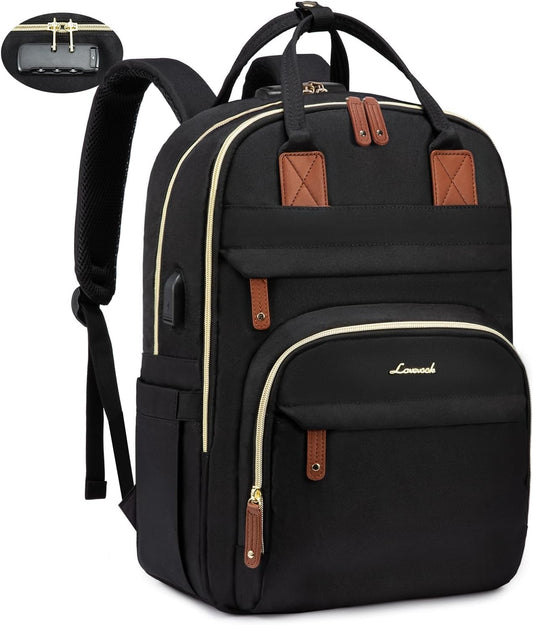 LOVEVOOK Laptop Backpack for Women, Unisex Travel Anti-theft Bag, Business Work Computer Backpacks Purse College Backpack for Men, Casual Hiking Daypack with Lock, 15.6 Inch, Black