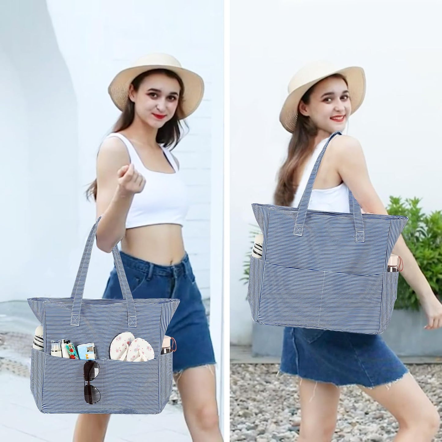 Bluboon Waterproof Beach Tote Pool Bags for Women Ladies Extra Large Carry On Bag With Wet Compartment for Weekender Travel
