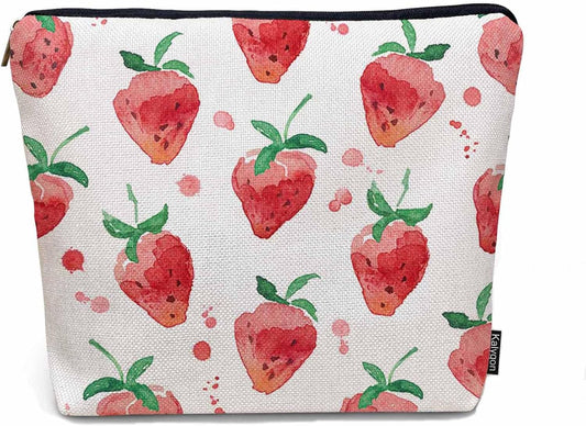 Strawberry Cosmetic Travel Bag For Toiletries, Summer Fruits Strawberry Red Makeup Bag Toiletry Bags For Women, Flax Cosmetic Bags Make Up Bag Purse Toiletries Bag Birthday Gift