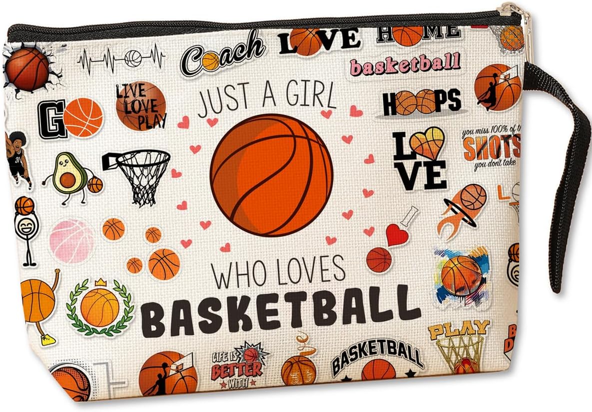 Jztco Basketball Gifts Basketball Accessories Basketball Cosmetic Bag Toiletry Bag Birthday Graduation Funny Makeup Bag Basketball Player Gifts for Women Teens Girls Girlfriend Basketball Lover Fan