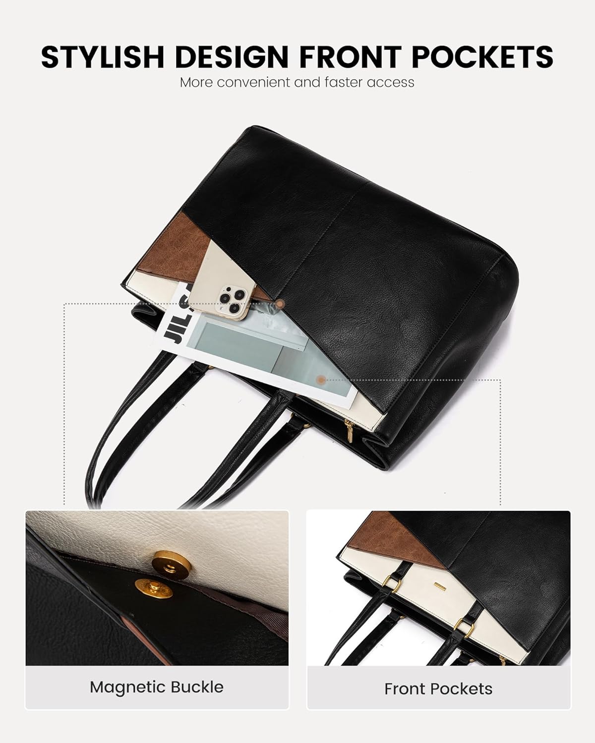 LOVEVOOK Vintage Leather Work Tote - 15.6 Inch Laptop Bag for Women, Waterproof Business Bag & Office Briefcase