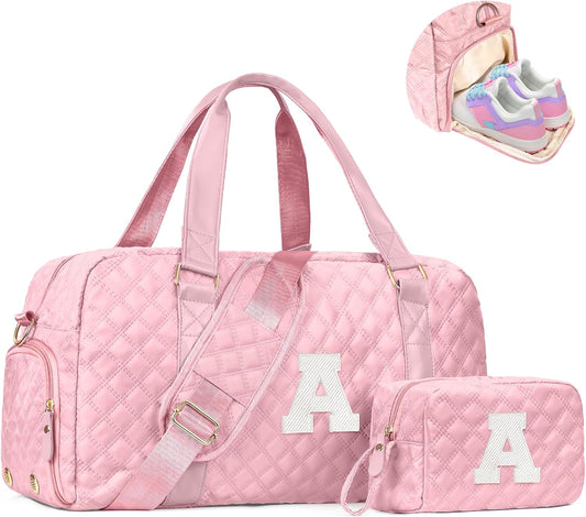 Initial Travel Duffle Bag Women Girls Gift: Personalized Weekender bags, Dance Cheer bag Sports for Girl, Kid Gymnastics Bags, Birthday Gifts for Women Girls Kids Teens Mom Teacher