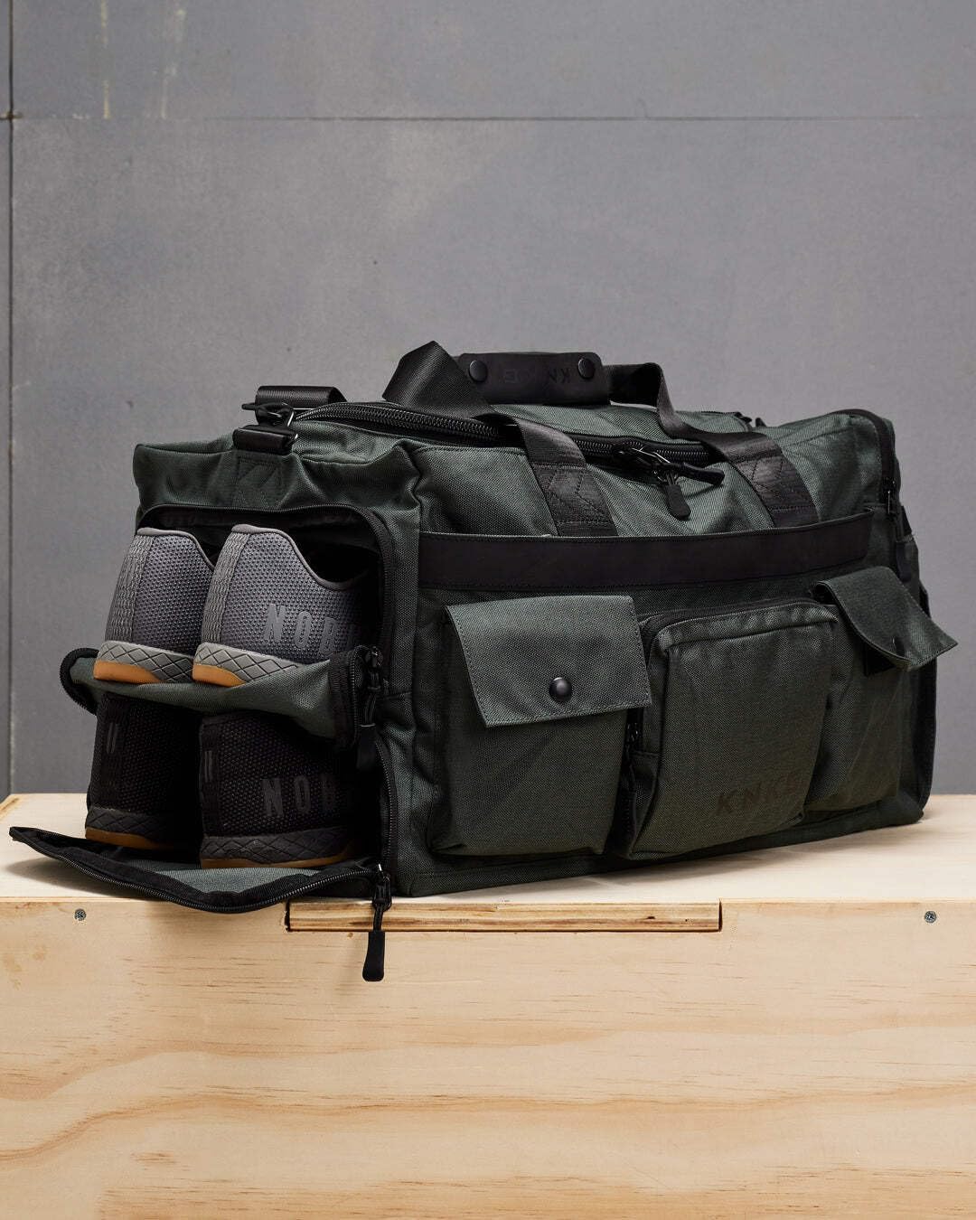 KNKG PLUS 63L Large Duffel Bag – Spacious, Durable Gym Bag with Dual Shoe Storage, Multiple Compartments & YKK Zippers for Fitness & Travel - Redwood (Charcoal, Medium 45L)
