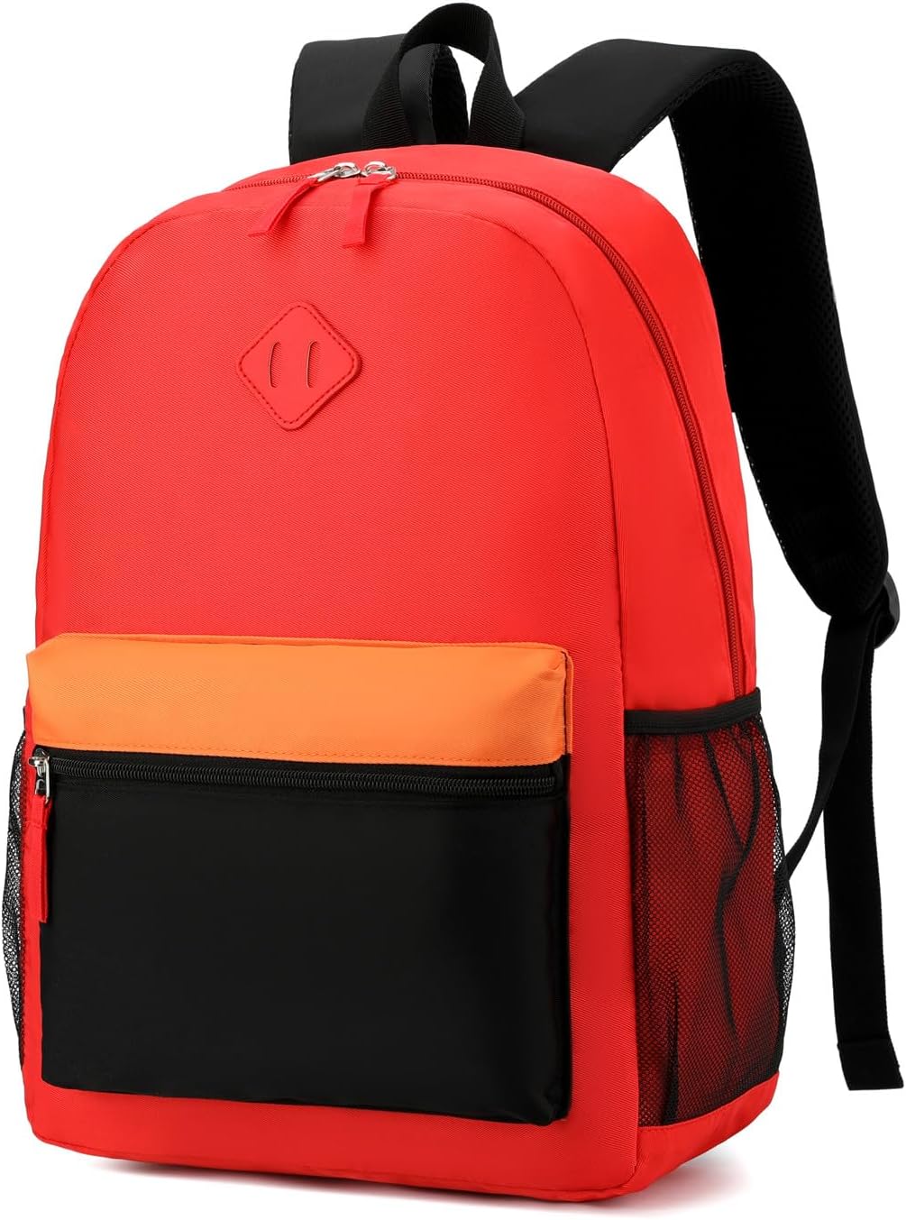 Elementary Backpack for Boys and Girls 5-9 Years Kindergarten Primary Kids Bookbag with Chest Buckle (Red Black, Large-17inch)
